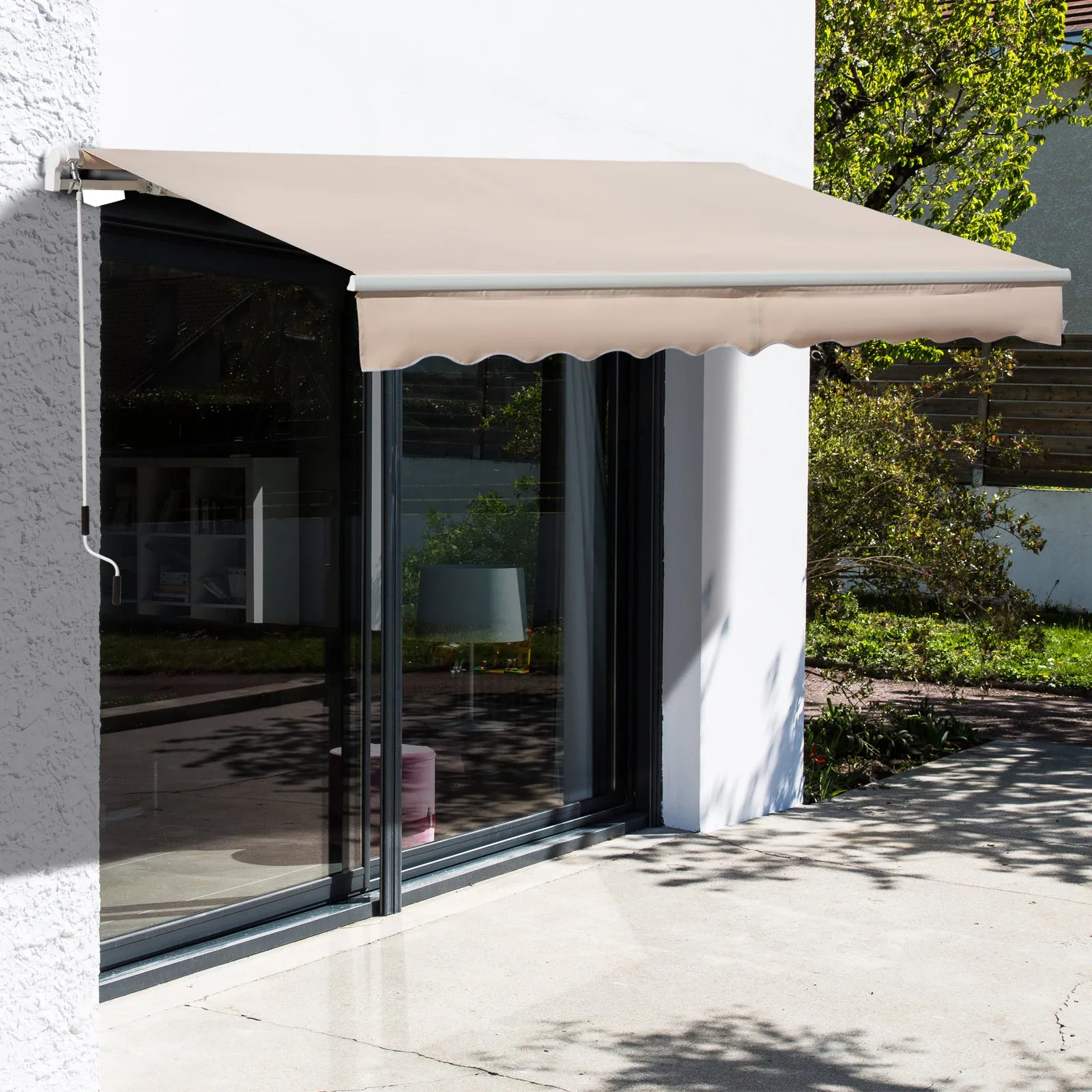 4x2.5m Retractable Manual Awning Window Door Sun Shade Canopy with Fittings and Crank Handle Beige