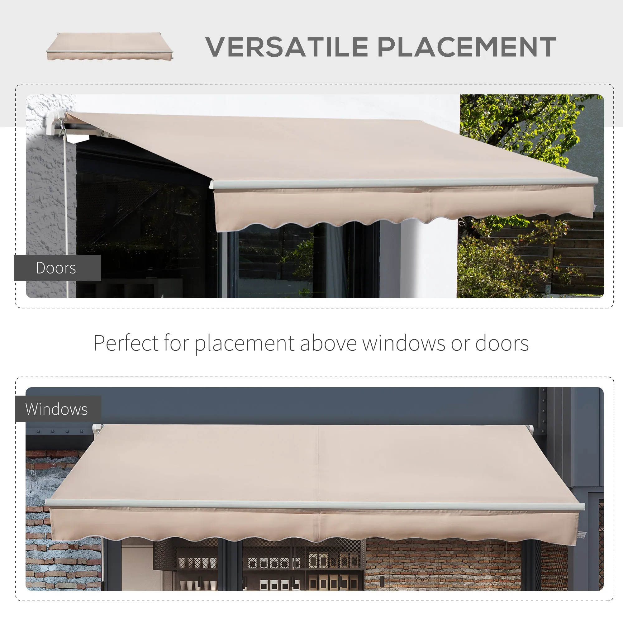 4x2.5m Retractable Manual Awning Window Door Sun Shade Canopy with Fittings and Crank Handle Beige