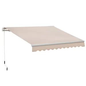 4x2.5m Retractable Manual Awning Window Door Sun Shade Canopy with Fittings and Crank Handle Beige