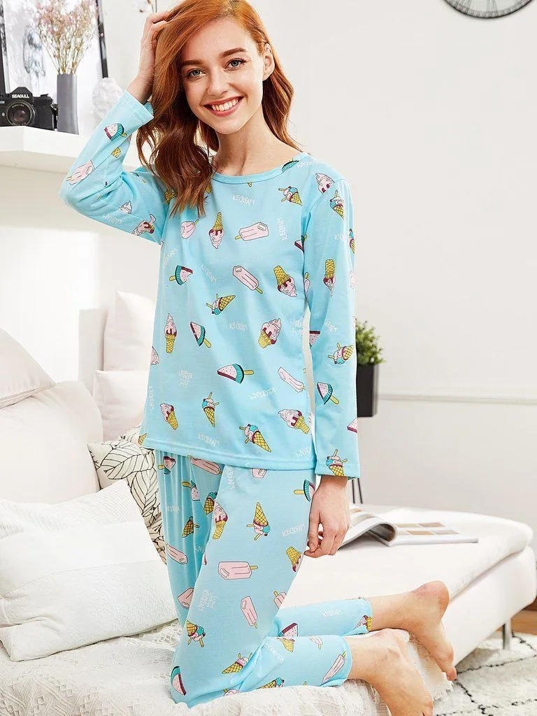 All Over Print Tee & Pants Pj Set