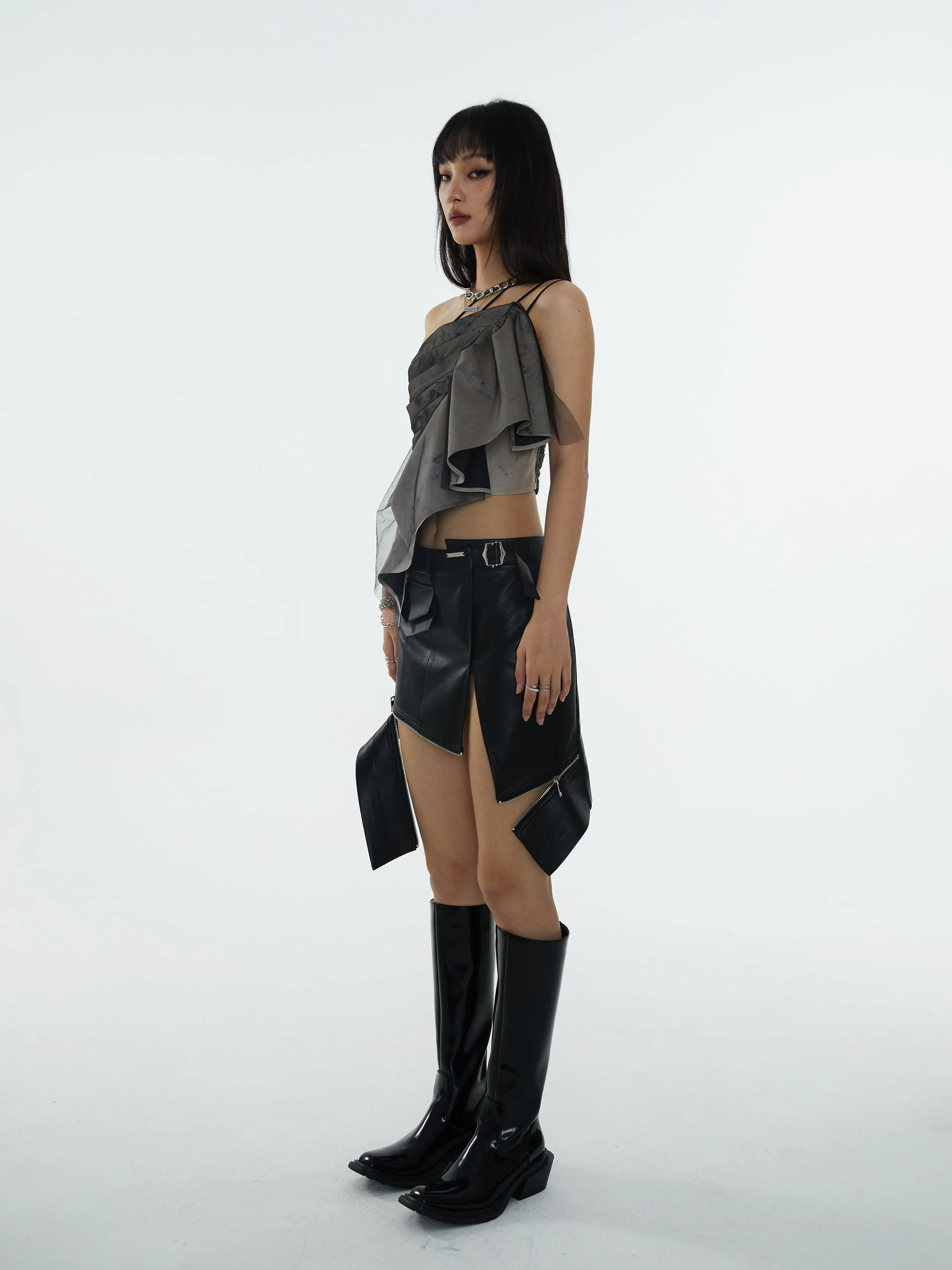 Asymmetric Camisole With Pleated Shoulder Strap