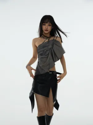 Asymmetric Camisole With Pleated Shoulder Strap