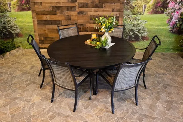 BIMINI 7 PIECE DINING SET - 66" Round Stone Harbor Dining Table and 6 Chairs