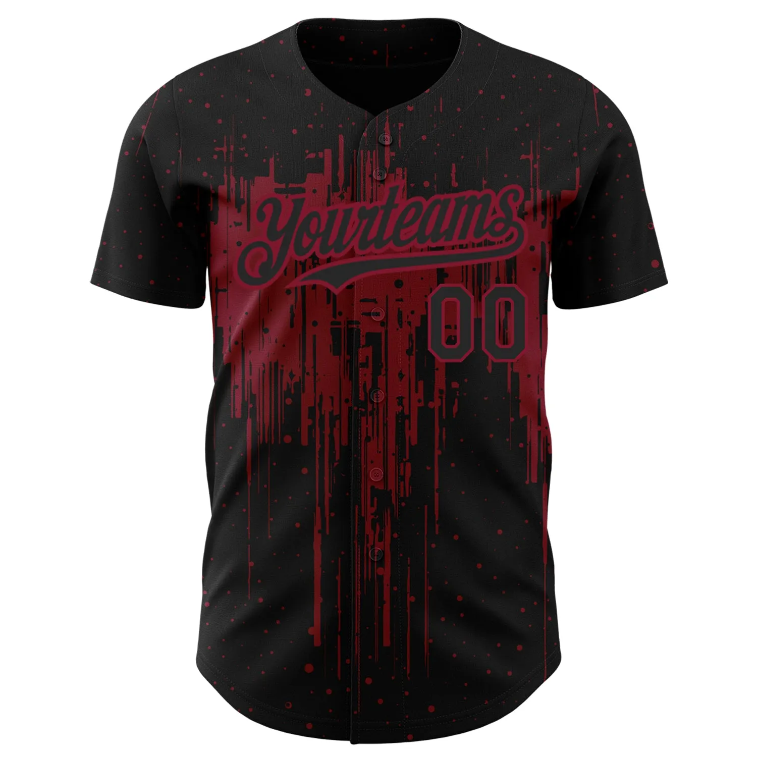 Custom Black Crimson 3D Pattern Design Dripping Splatter Art Authentic Baseball Jersey