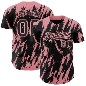 Custom Black Medium Pink 3D Pattern Design Abstract Sharp Shape Authentic Baseball Jersey