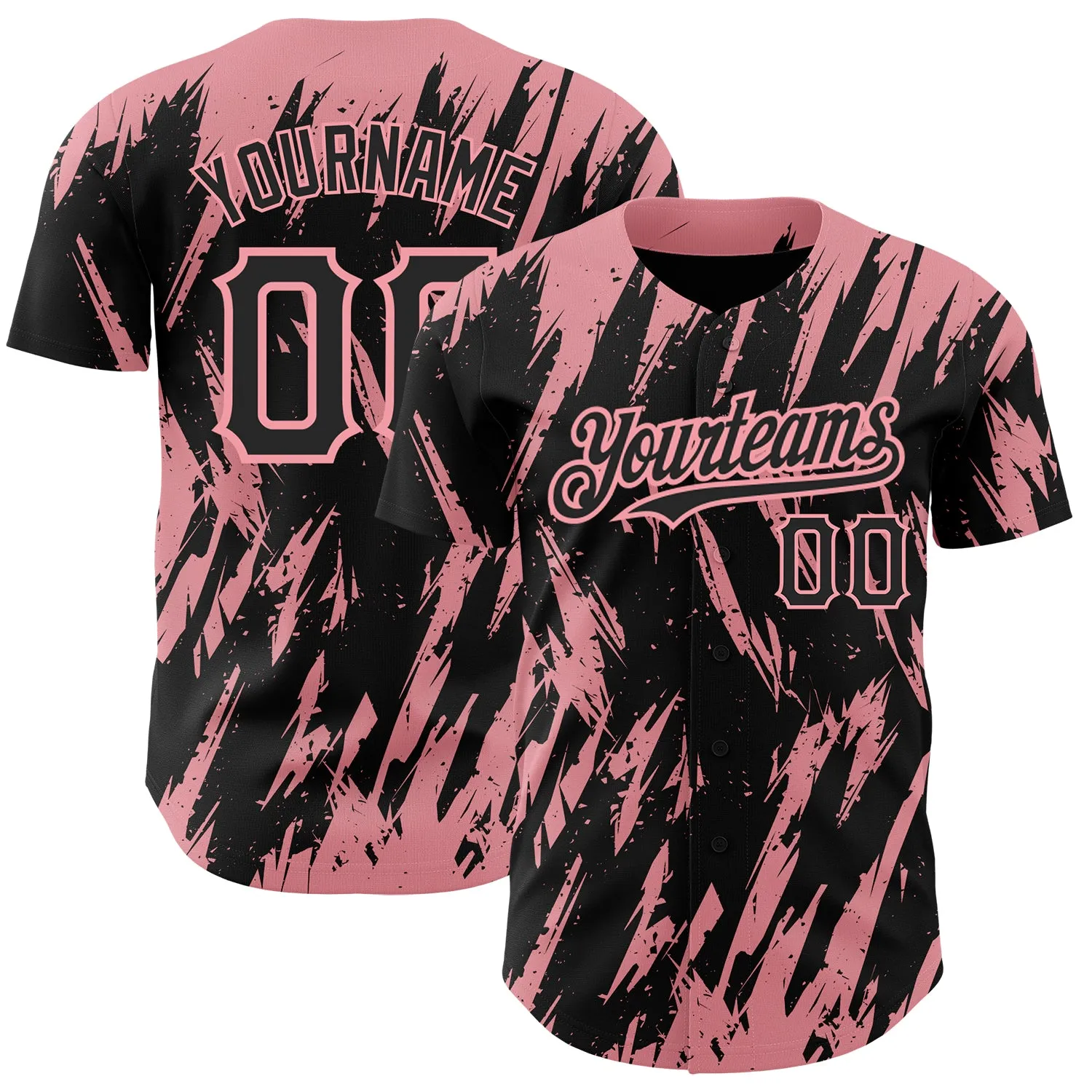 Custom Black Medium Pink 3D Pattern Design Abstract Sharp Shape Authentic Baseball Jersey