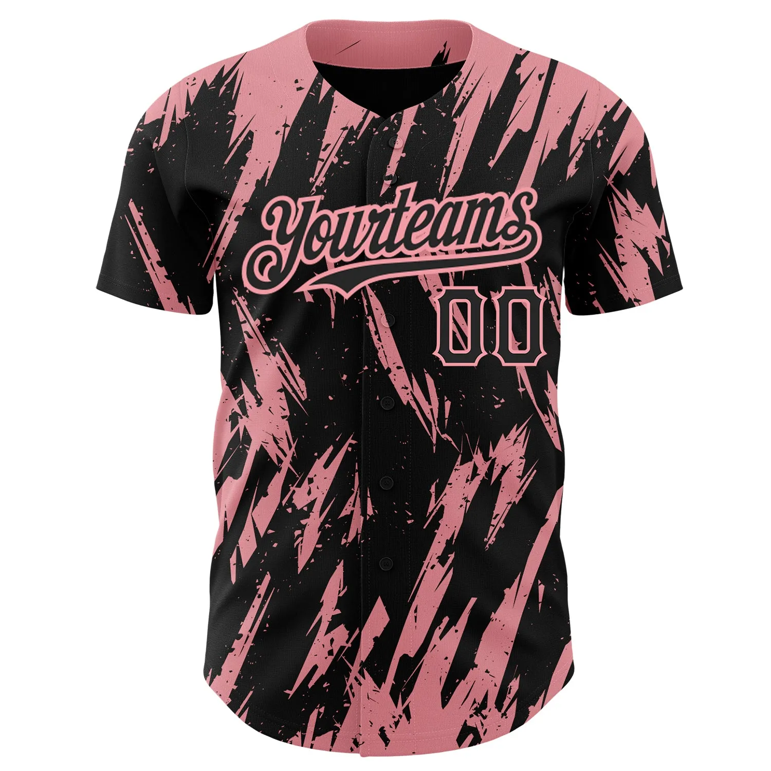 Custom Black Medium Pink 3D Pattern Design Abstract Sharp Shape Authentic Baseball Jersey