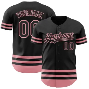 Custom Black Medium Pink Line Authentic Baseball Jersey