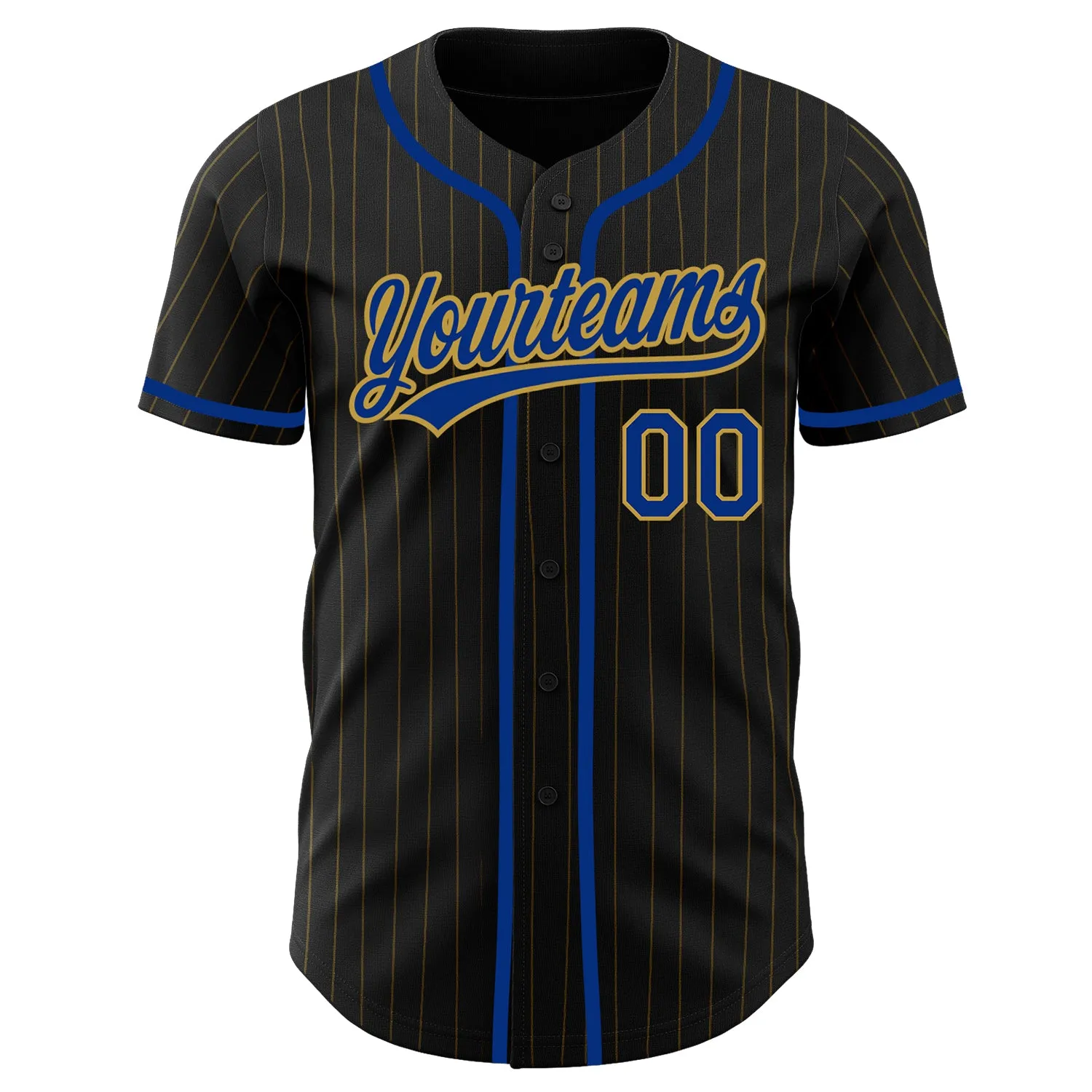 Custom Black Old Gold Pinstripe Royal Authentic Baseball Jersey