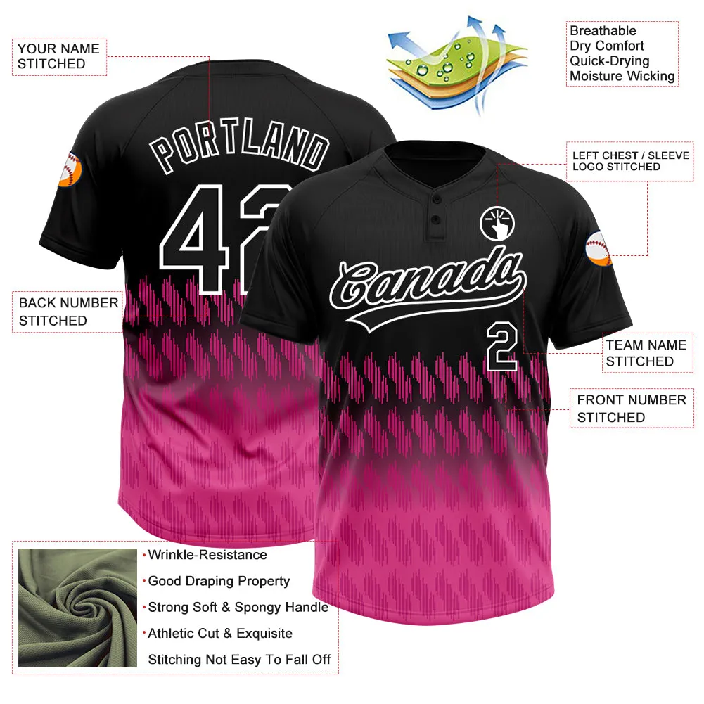 Custom Black Pink-White 3D Pattern Lines Two-Button Unisex Softball Jersey