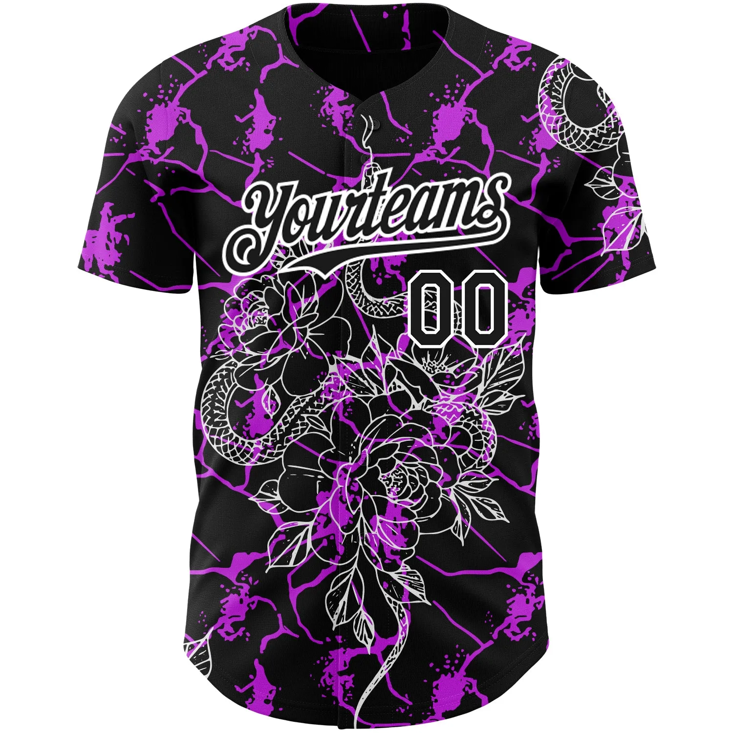 Custom Black Purple-White 3D Pattern Design Animal Snake Authentic Baseball Jersey