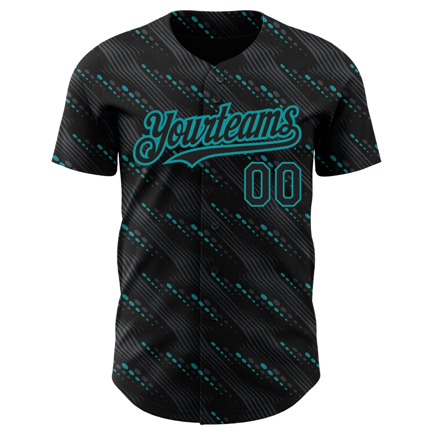 Custom Black Teal 3D Pattern Design Slant Lines Authentic Baseball Jersey