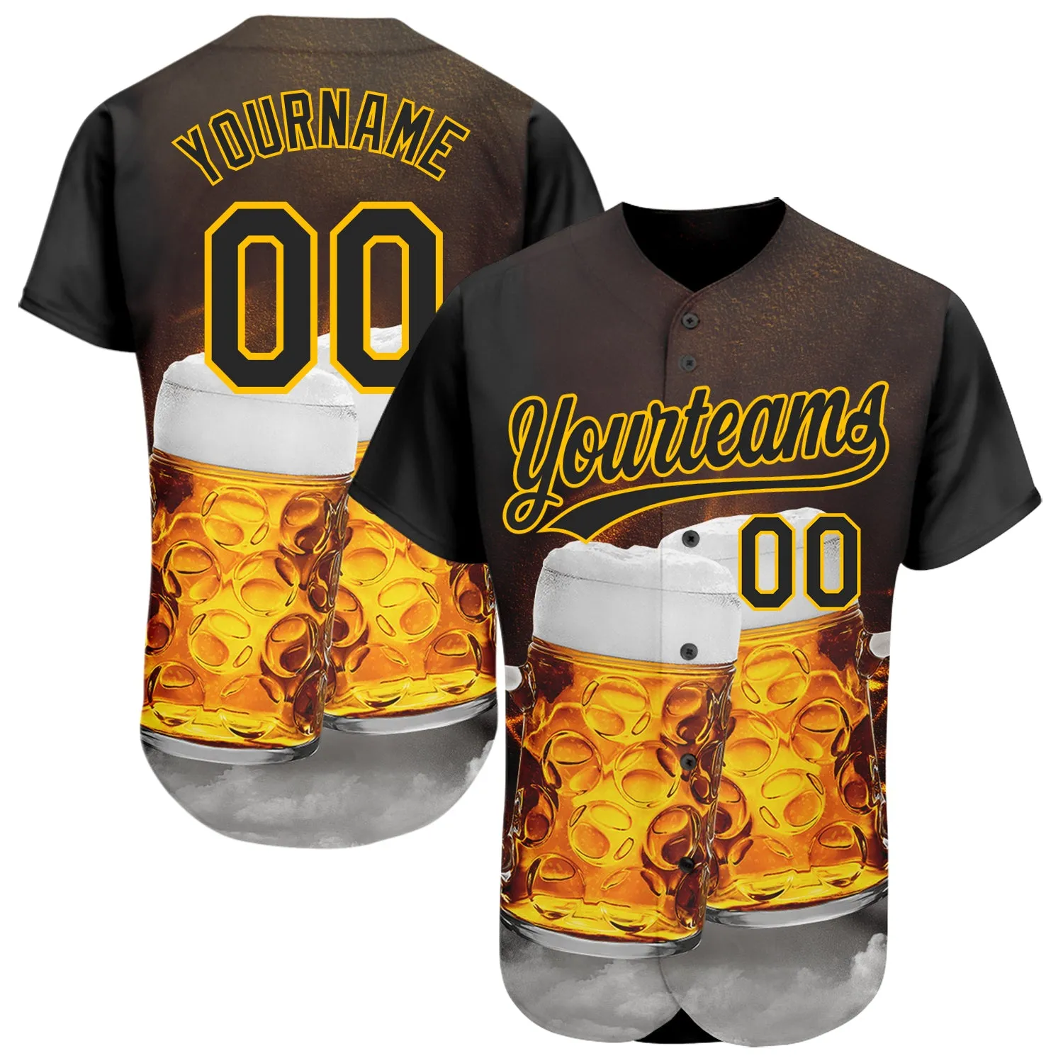 Custom Black Yellow 3D Pattern Design Beer Festival Authentic Baseball Jersey