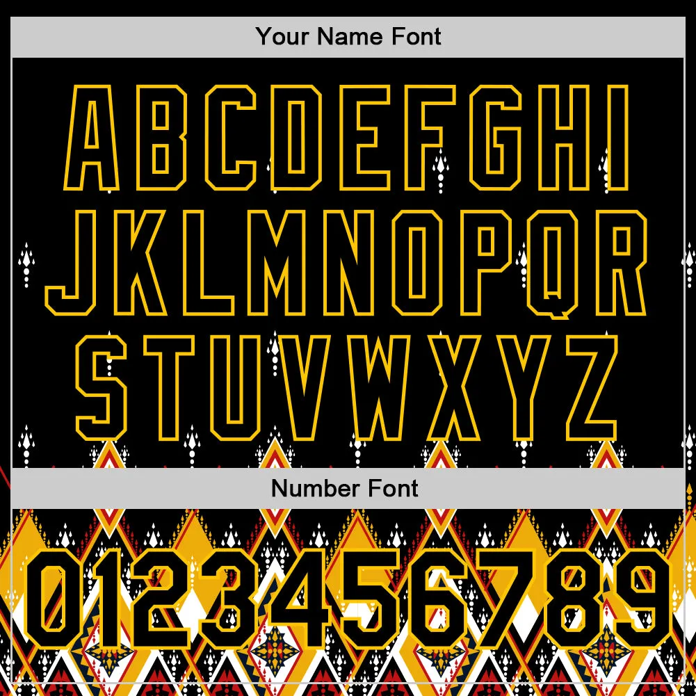 Custom Black Yellow 3D Pattern Design Geometric African Ethnic Style Authentic Baseball Jersey