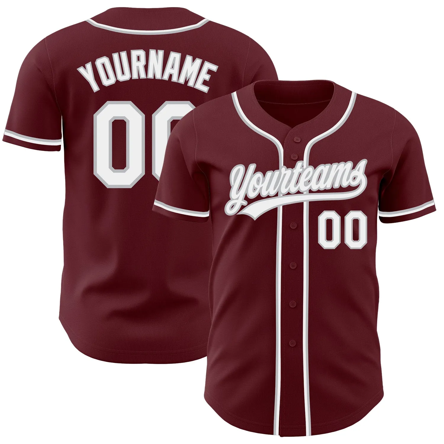 Custom Burgundy White-Gray Authentic Baseball Jersey