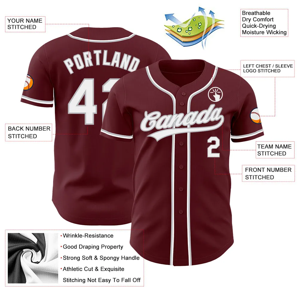 Custom Burgundy White-Gray Authentic Baseball Jersey