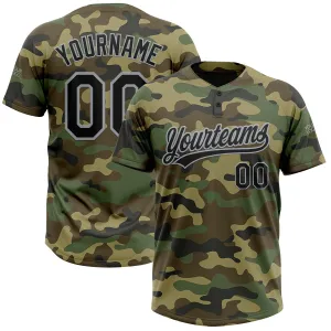 Custom Camo Black-Gray Salute To Service Two-Button Unisex Softball Jersey