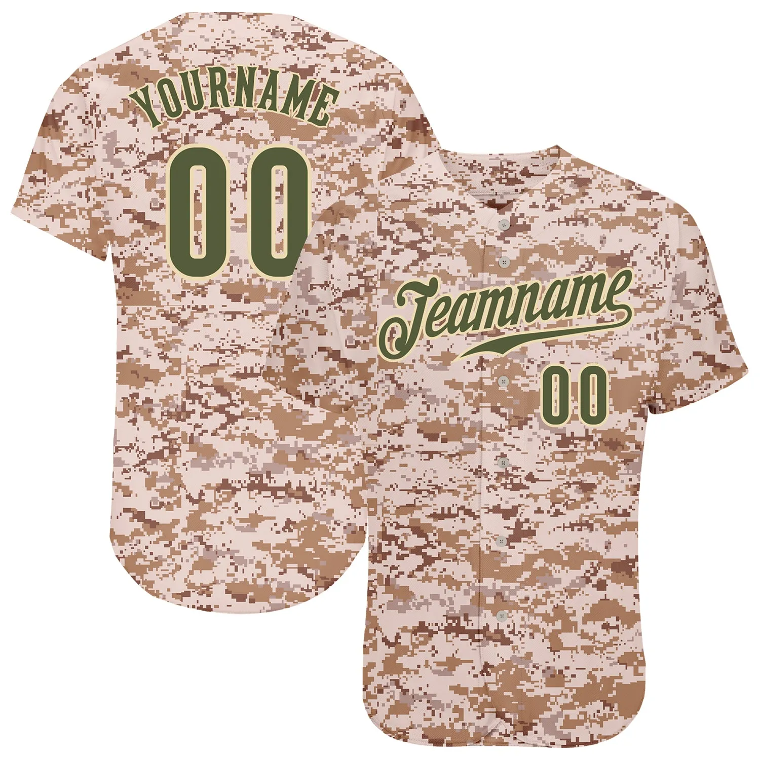 Custom Camo Olive-Cream Authentic Salute To Service Baseball Jersey