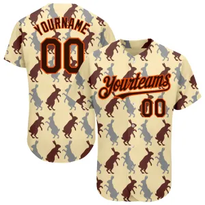 Custom City Cream Brown-Orange 3D Pattern Design Rabbit Authentic Baseball Jersey