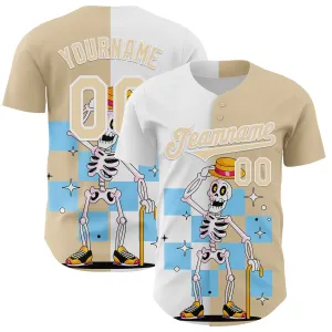 Custom City Cream White 3D Pattern Design Rave Skeleton Authentic Baseball Jersey