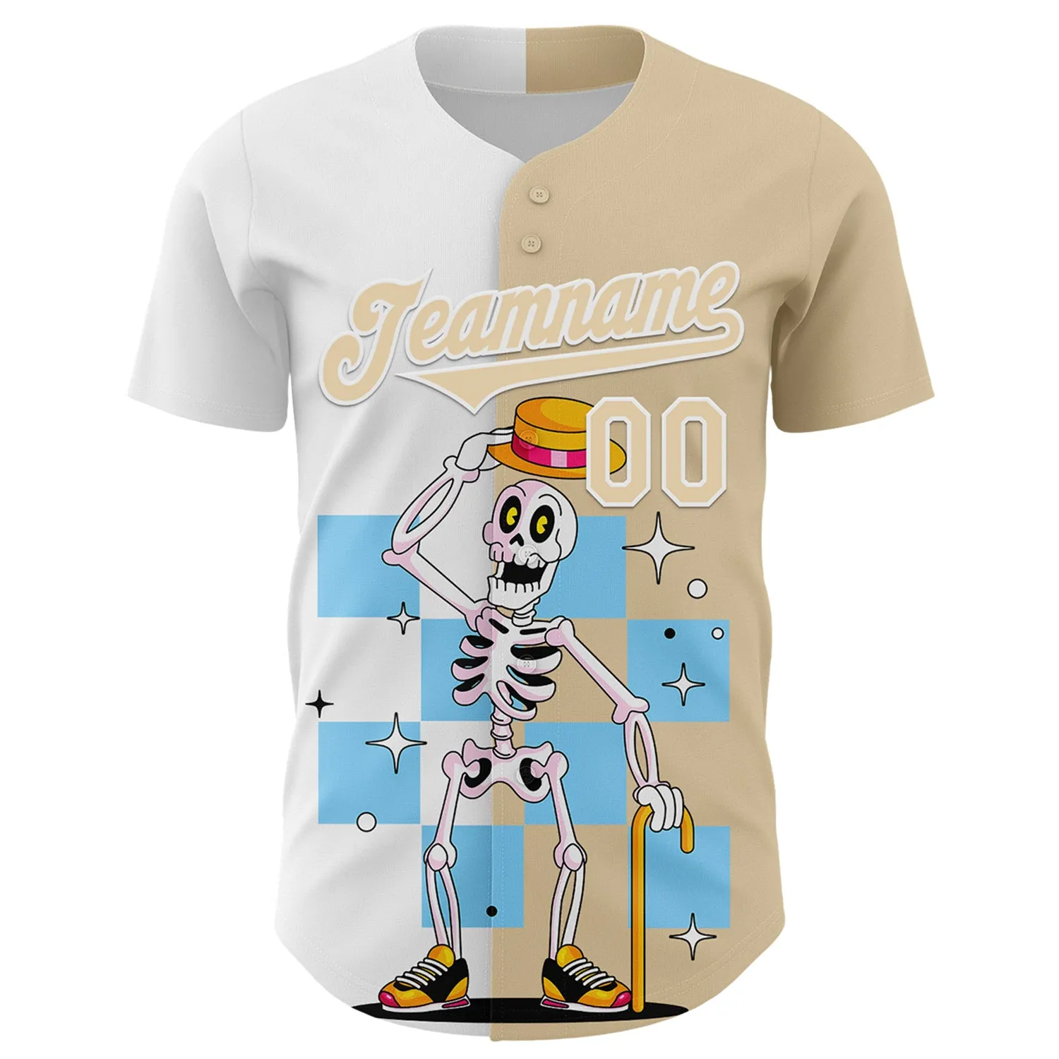 Custom City Cream White 3D Pattern Design Rave Skeleton Authentic Baseball Jersey