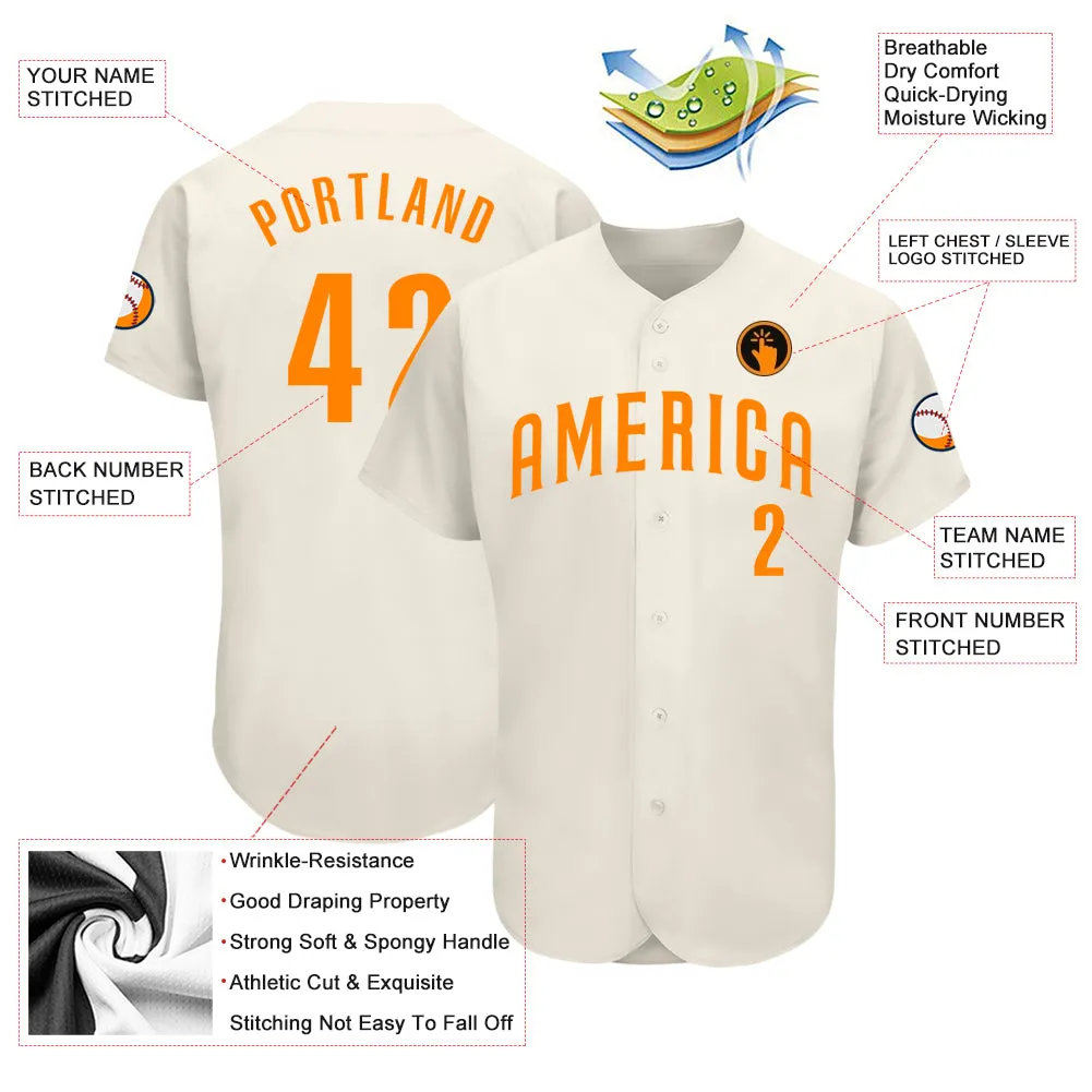 Custom Cream Bay Orange Authentic Baseball Jersey