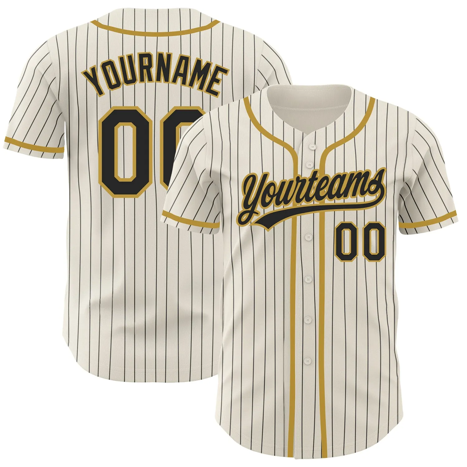 Custom Cream Black Pinstripe Old Gold Authentic Baseball Jersey