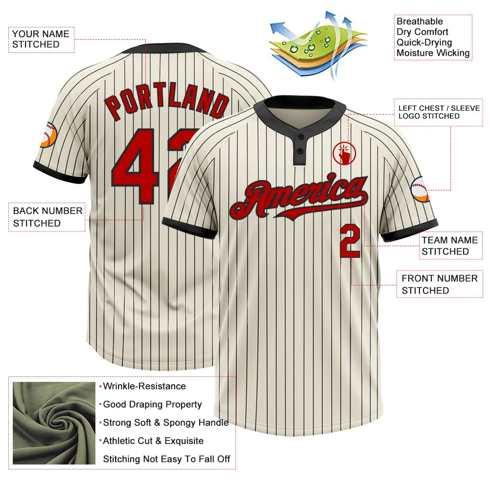 Custom Cream Black Pinstripe Red Two-Button Unisex Softball Jersey