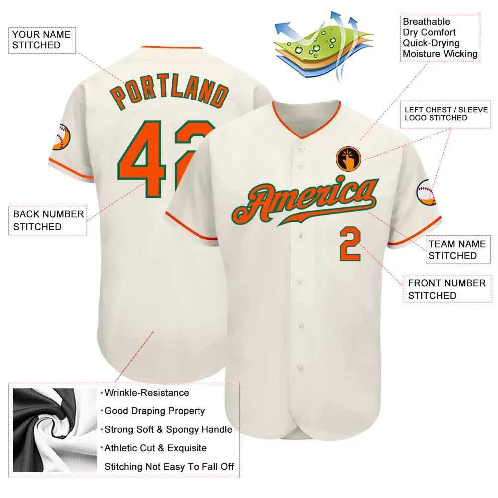 Custom Cream Orange-Kelly Green Authentic Baseball Jersey