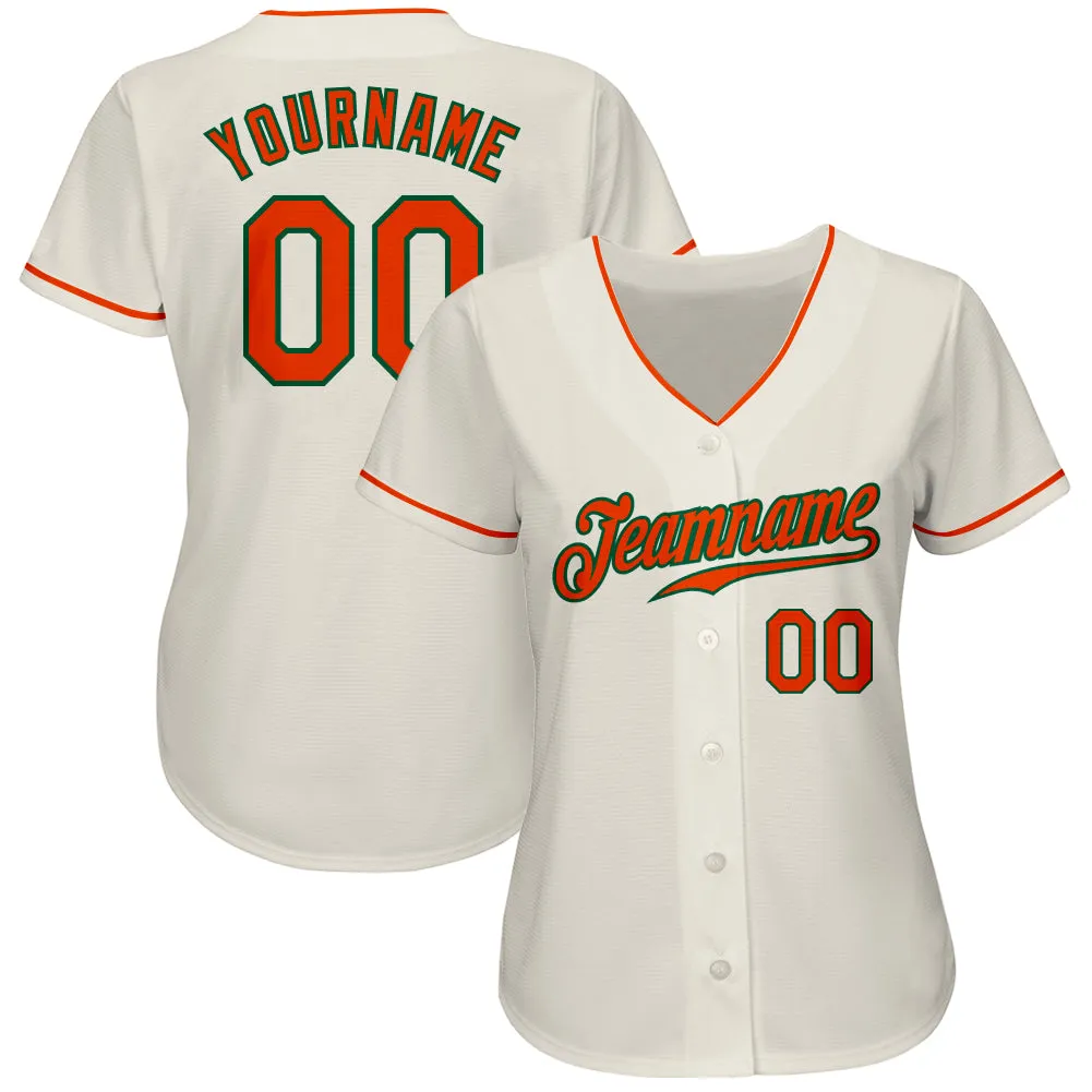 Custom Cream Orange-Kelly Green Authentic Baseball Jersey