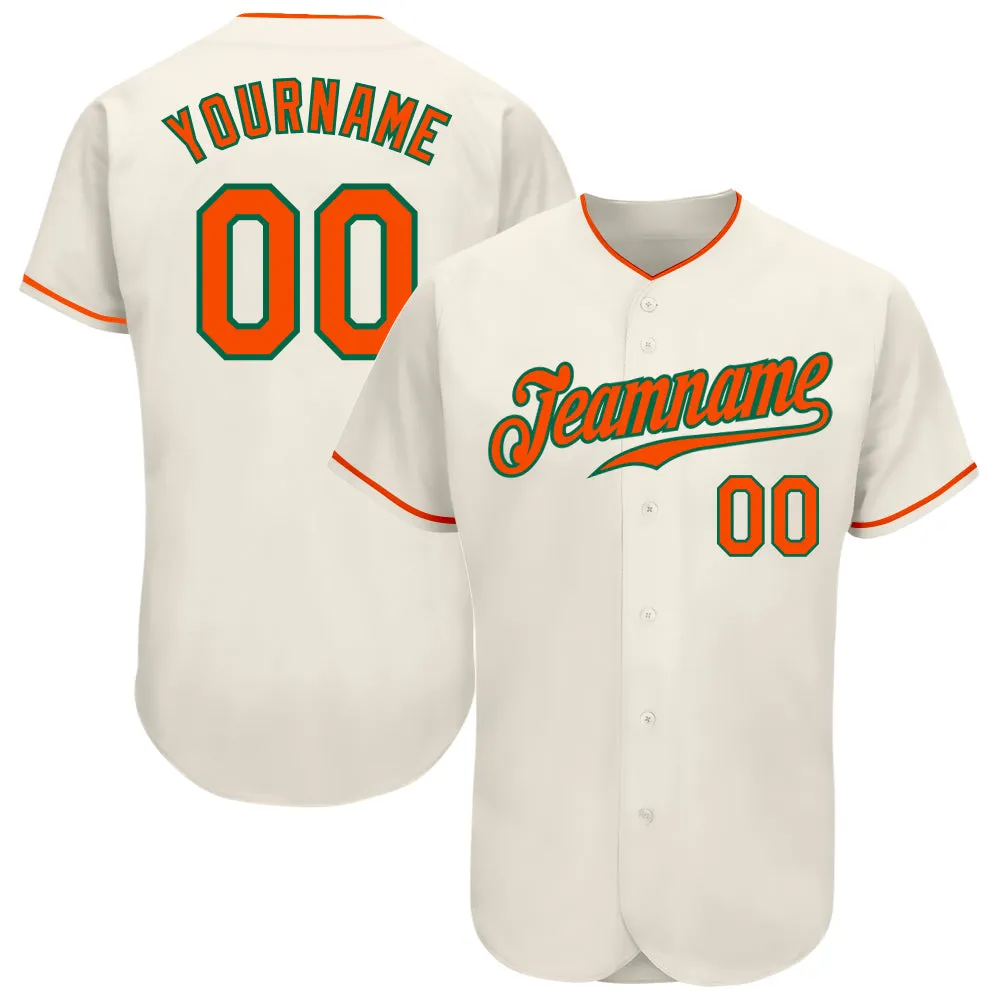 Custom Cream Orange-Kelly Green Authentic Baseball Jersey