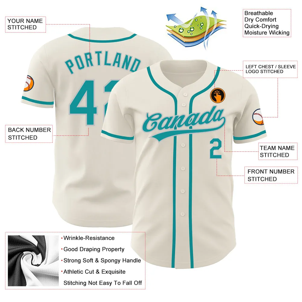 Custom Cream Teal-Gray Authentic Baseball Jersey