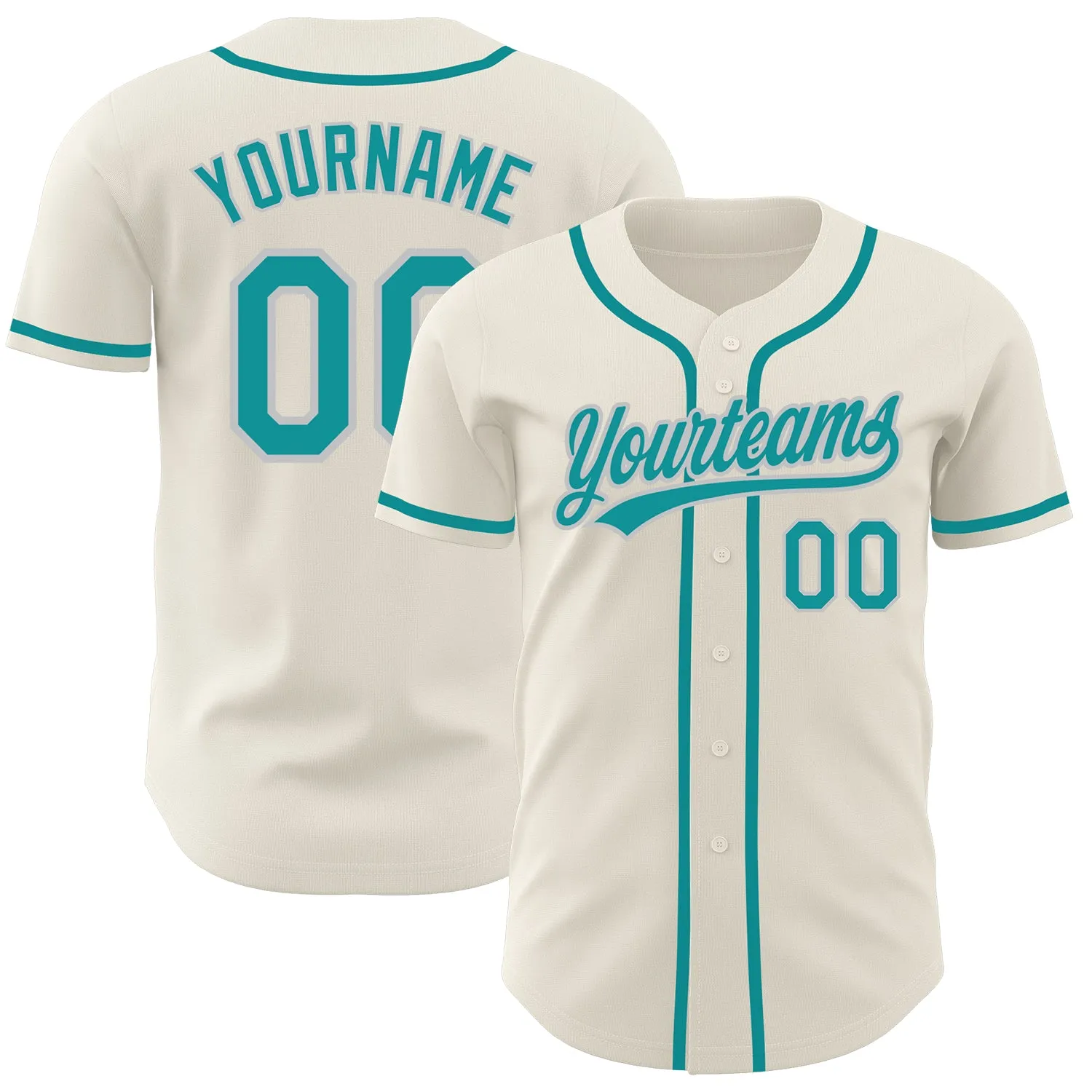 Custom Cream Teal-Gray Authentic Baseball Jersey