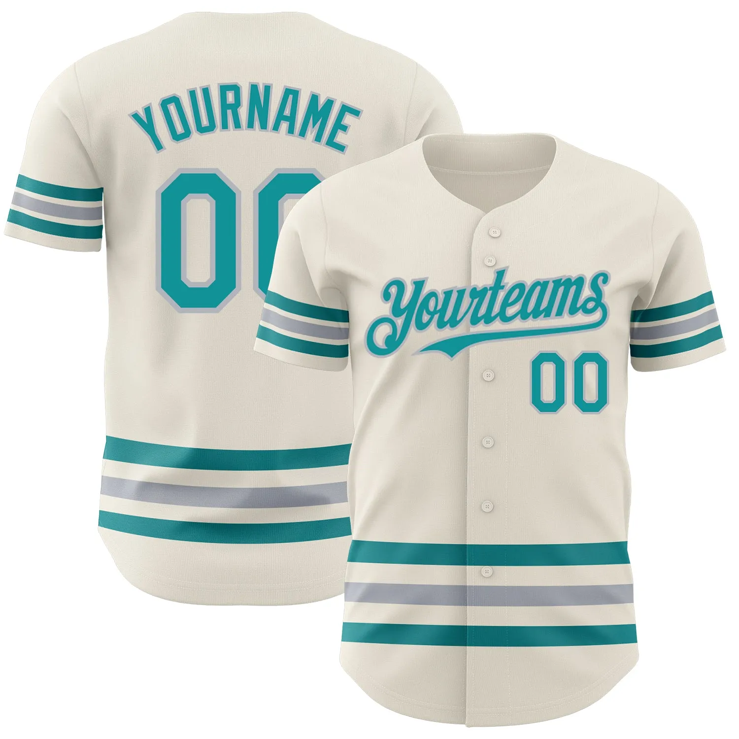 Custom Cream Teal-Gray Line Authentic Baseball Jersey