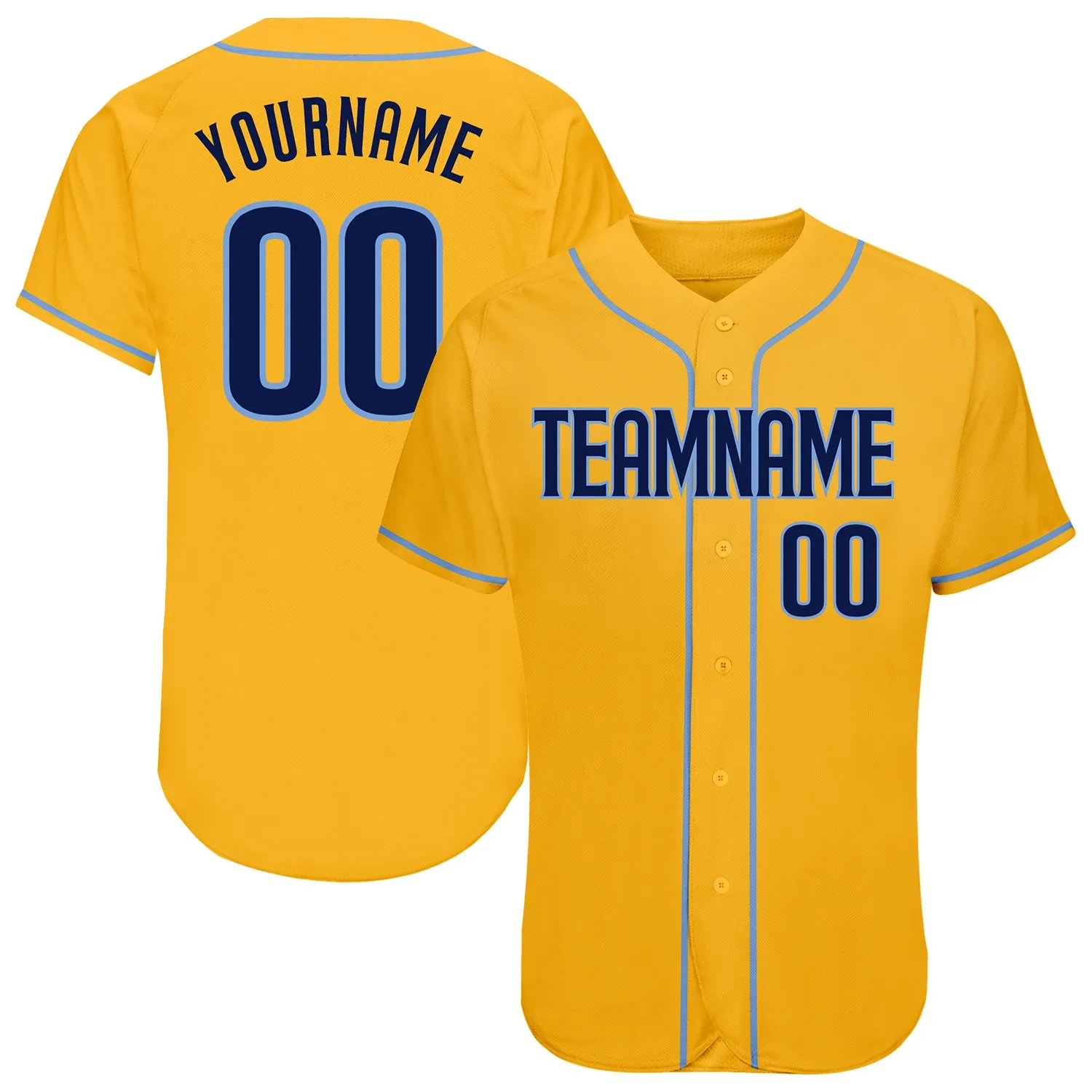 Custom Gold Navy-Light Blue Authentic Baseball Jersey