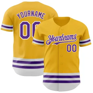 Custom Gold Purple-White Line Authentic Baseball Jersey