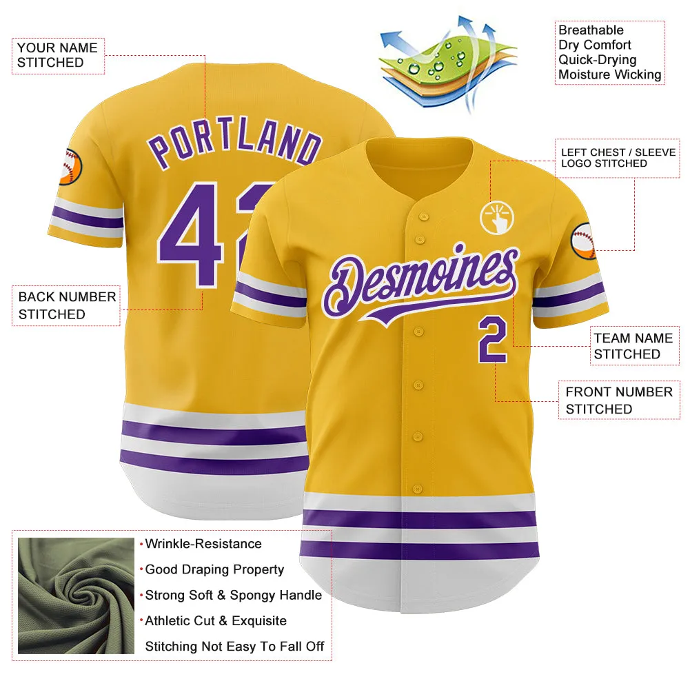 Custom Gold Purple-White Line Authentic Baseball Jersey