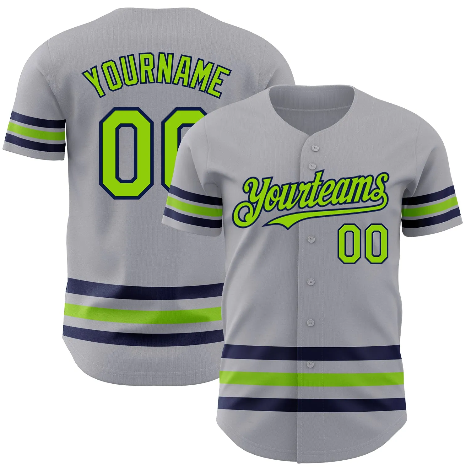 Custom Gray Neon Green-Navy Line Authentic Baseball Jersey