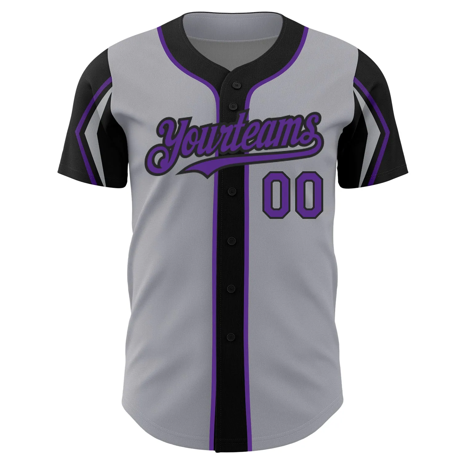 Custom Gray Purple-Black 3 Colors Arm Shapes Authentic Baseball Jersey