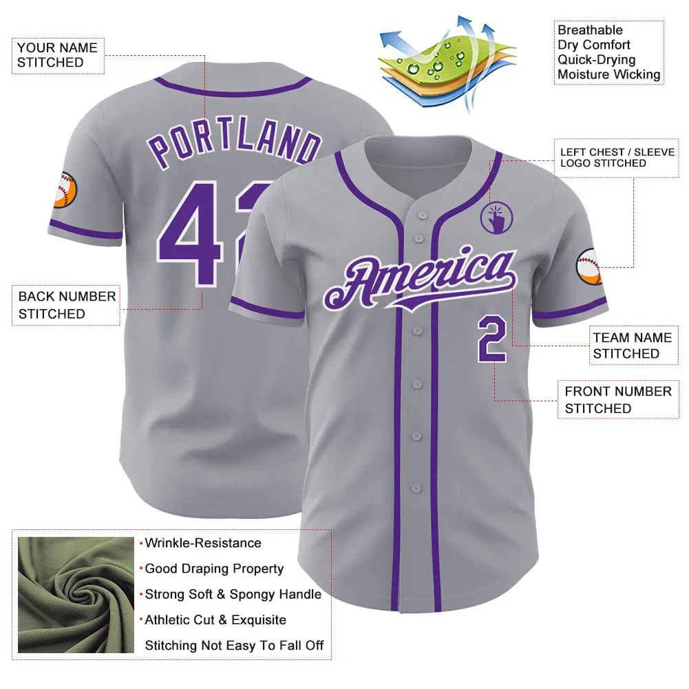 Custom Gray Purple-White Authentic Baseball Jersey