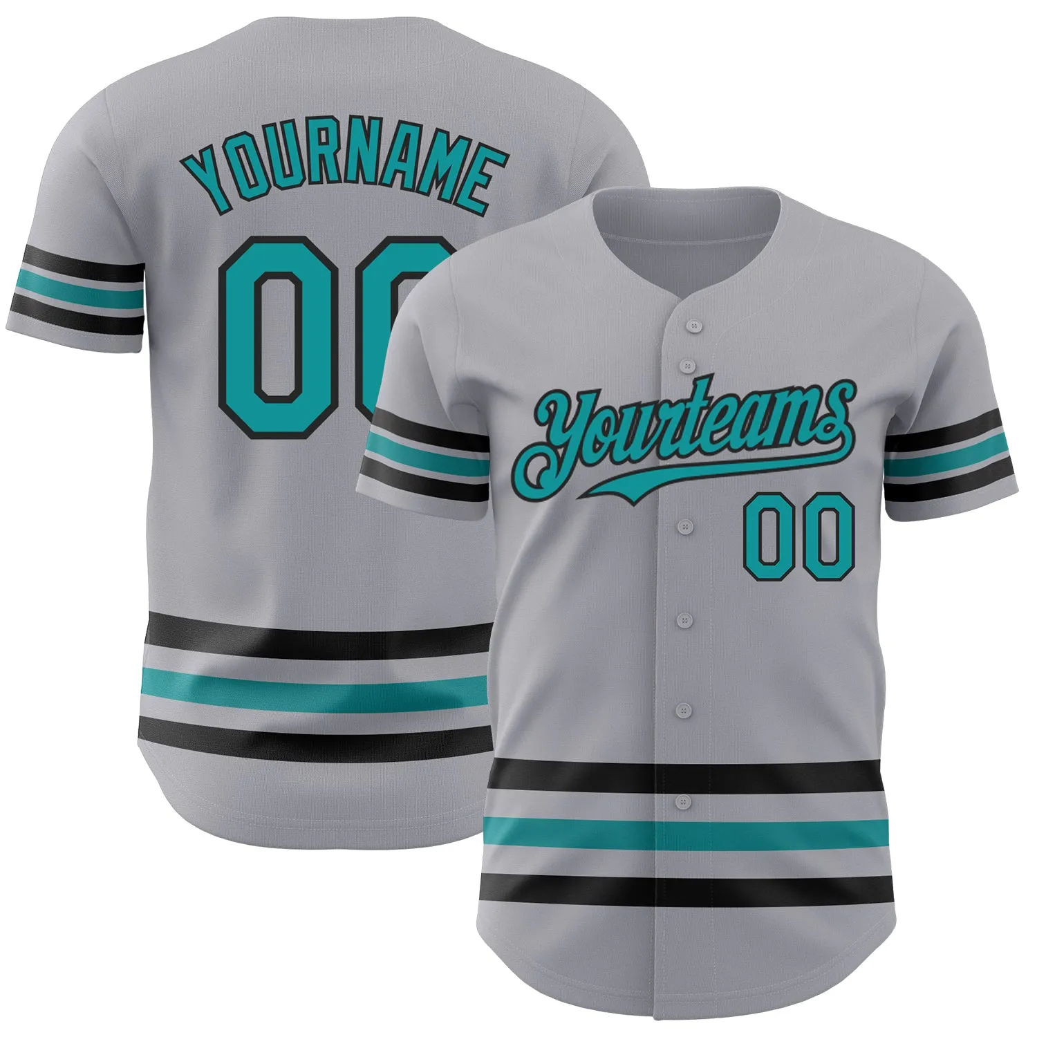 Custom Gray Teal-Black Line Authentic Baseball Jersey