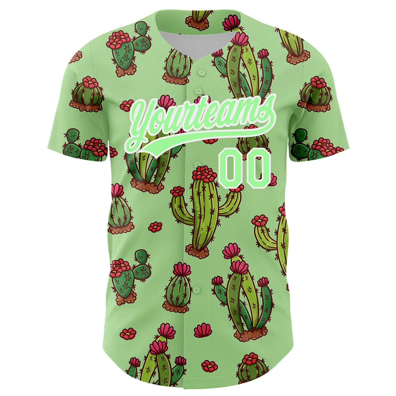 Custom Green Pea Green-White 3D Pattern Design Cactus Festival Authentic Baseball Jersey