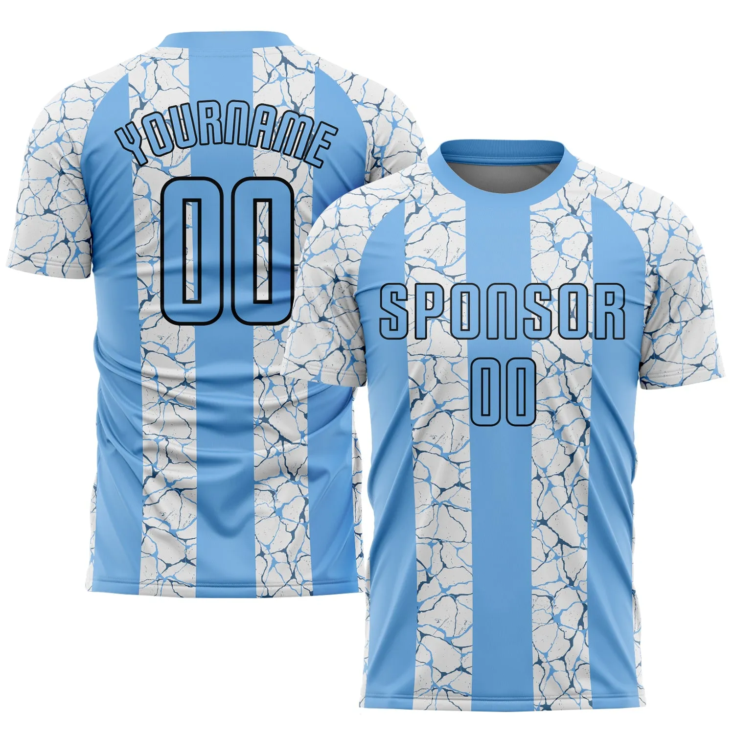 Custom Light Blue Black-White Sublimation Soccer Uniform Jersey