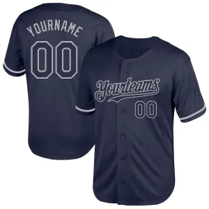 Custom Navy Gray Mesh Authentic Throwback Baseball Jersey