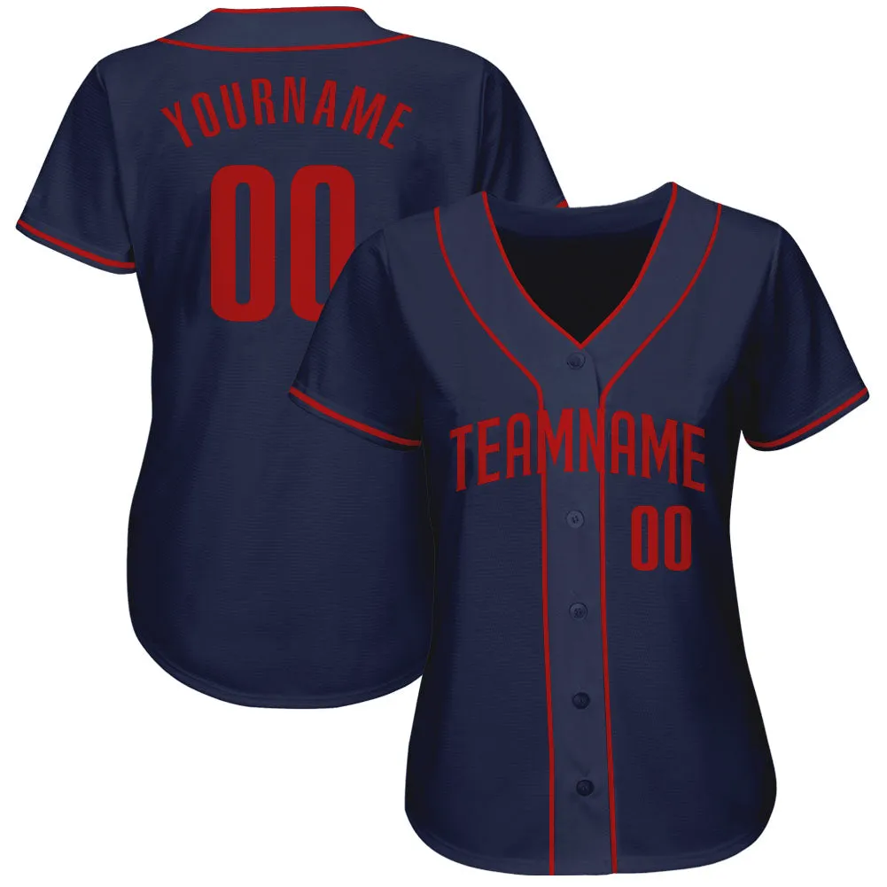 Custom Navy Red Authentic Baseball Jersey