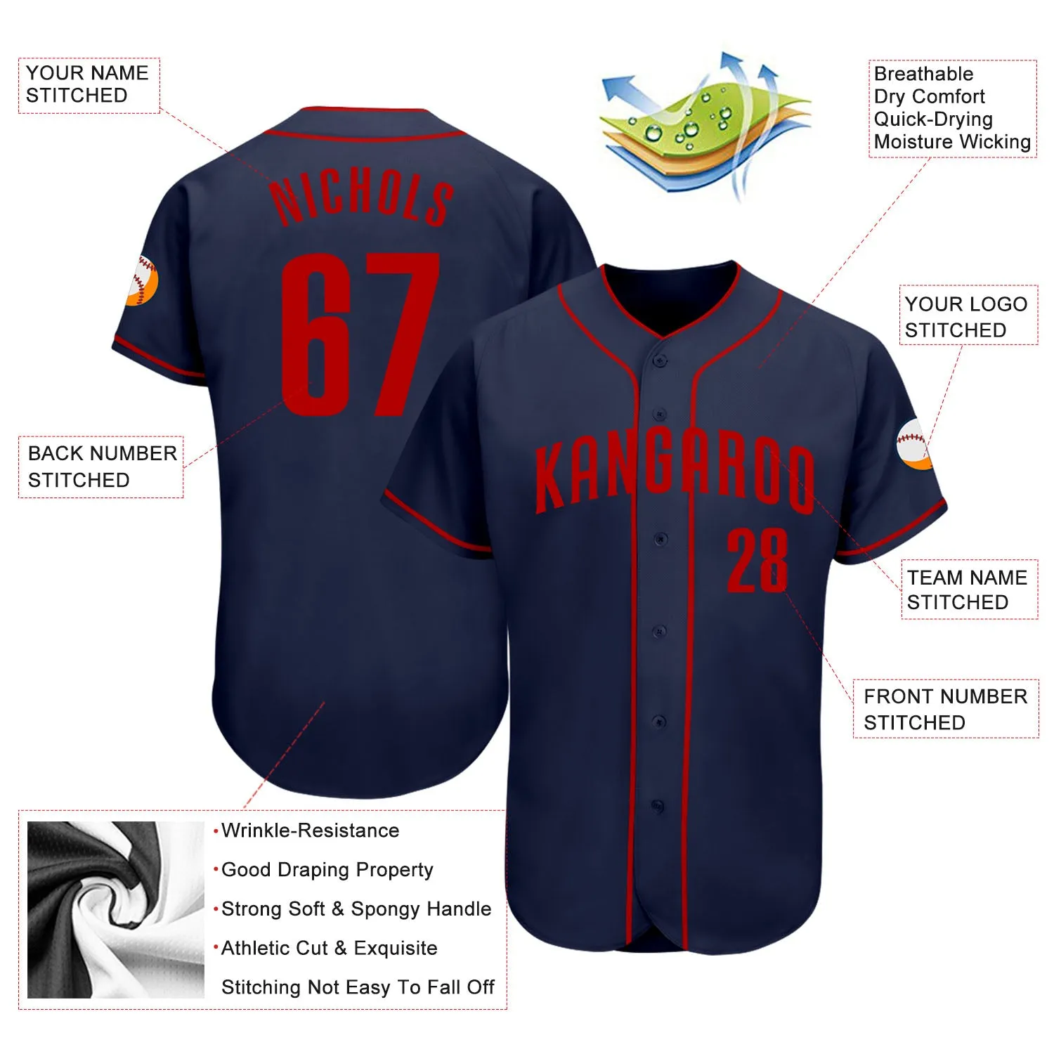 Custom Navy Red Authentic Baseball Jersey