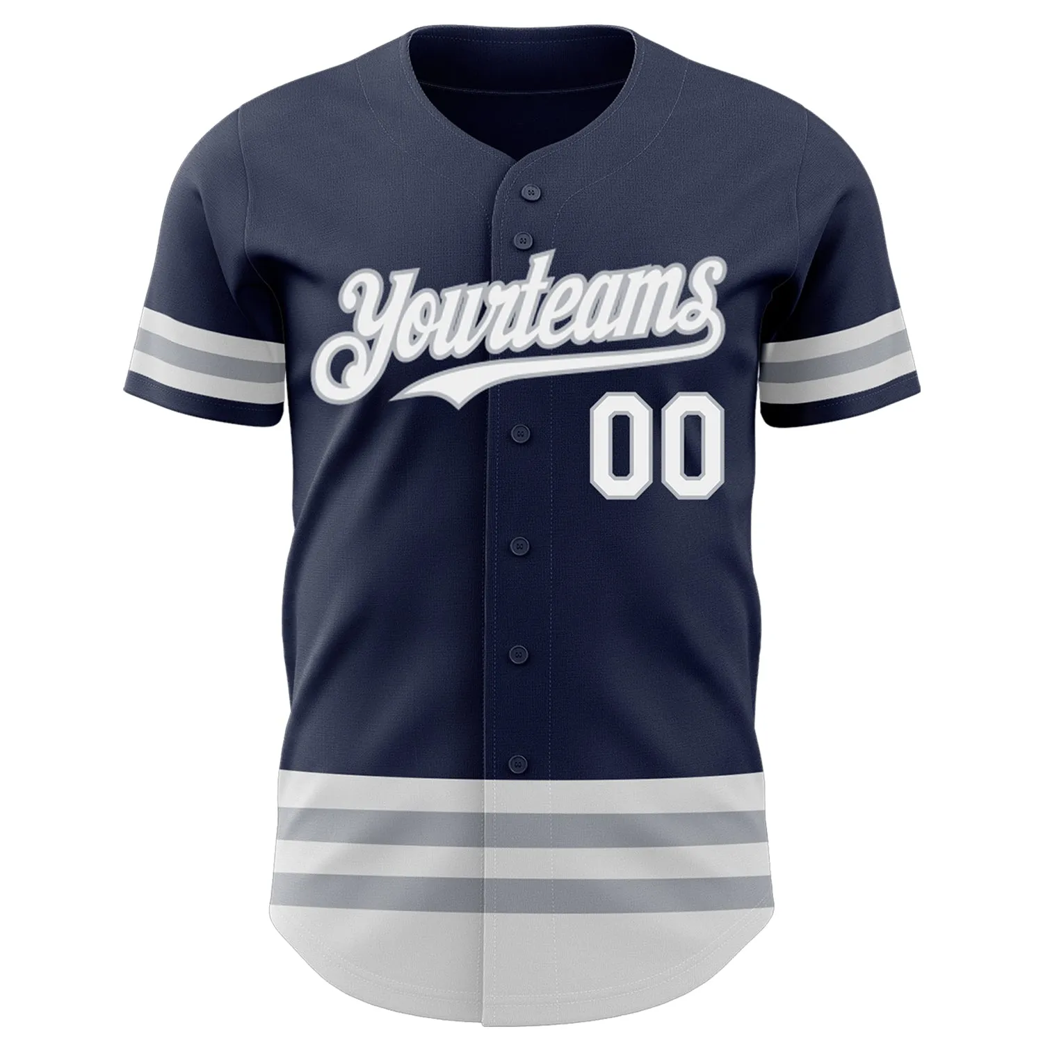 Custom Navy White-Gray Line Authentic Baseball Jersey