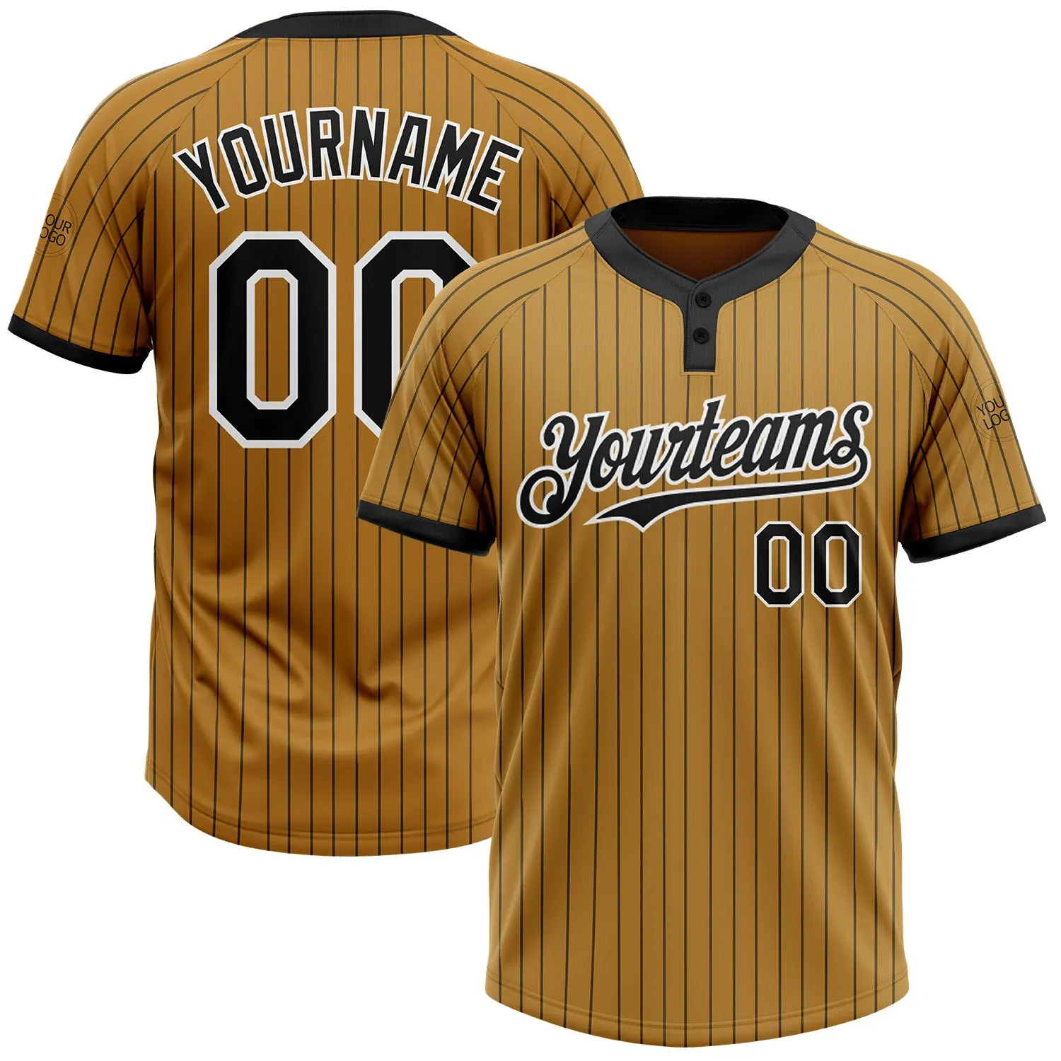 Custom Old Gold Black Pinstripe White Two-Button Unisex Softball Jersey