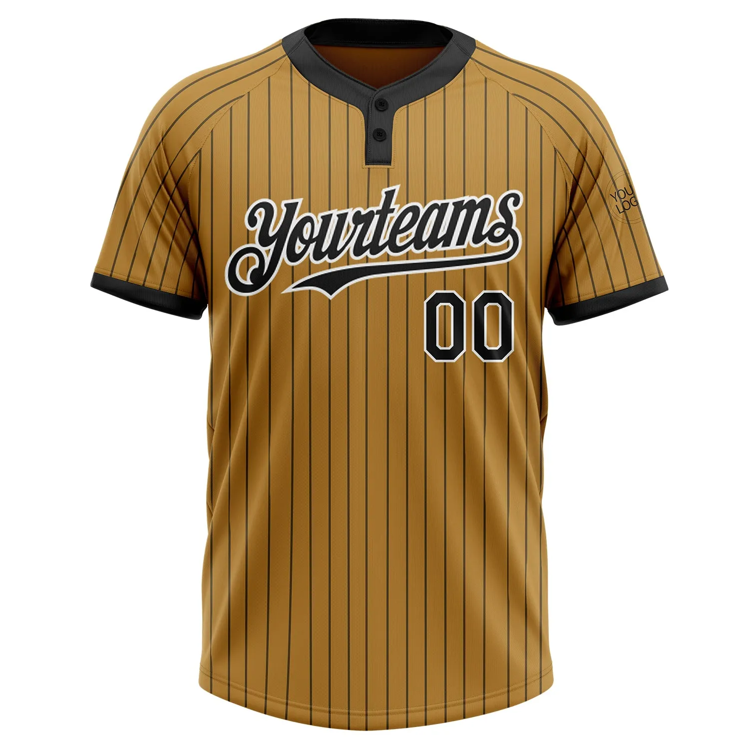 Custom Old Gold Black Pinstripe White Two-Button Unisex Softball Jersey