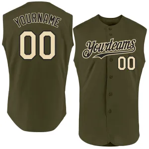 Custom Olive Cream-Black Authentic Sleeveless Salute To Service Baseball Jersey